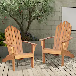 Gymax - 2PCS Wooden Classic Adirondack Chair Lounge Chair Outdoor Patio - Natural