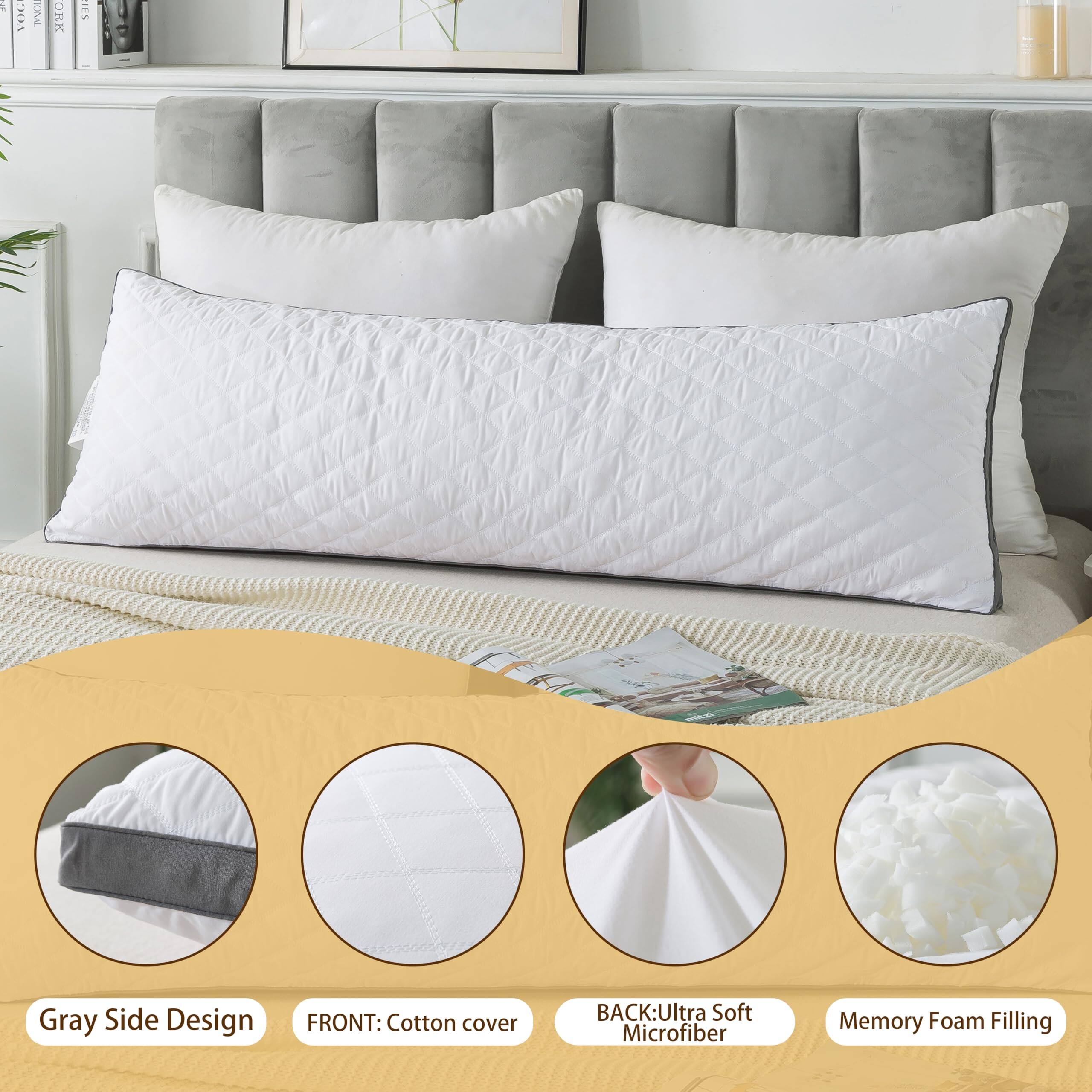 1 VOG TIGNAL ORK IE% Gray Side Design  
FRONT: Cotton cover  
BACK: Ultra Soft Microfiber  
Memory Foam Filling