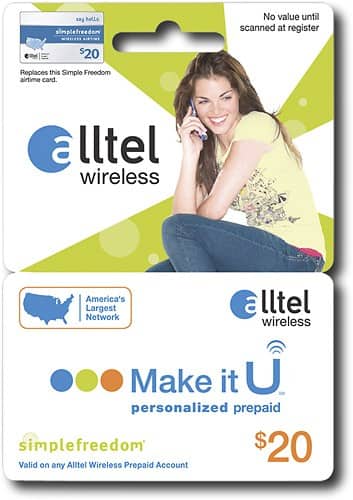 Front Standard. Alltel - "U" $20 Prepaid Wireless Airtime Card.