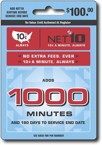 Front Standard. NET10 - 1000-Minute Prepaid Wireless Airtime Card.