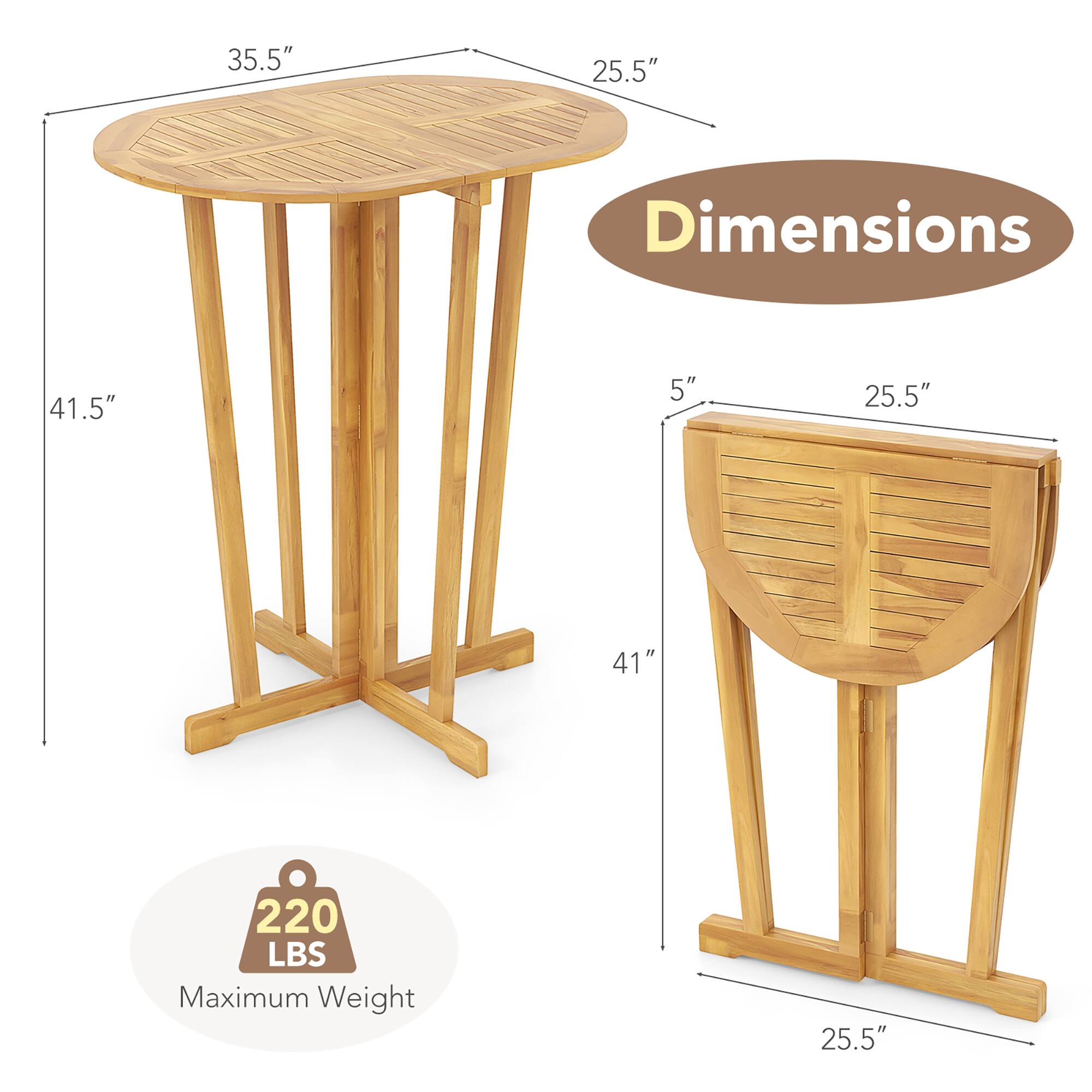- **Dimensions:**
  - Table: 35.5" diameter, 41.5" height
  - Bench: 25.5" width, 41" height, 5" depth

- **Maximum Weight:** 220 LBS