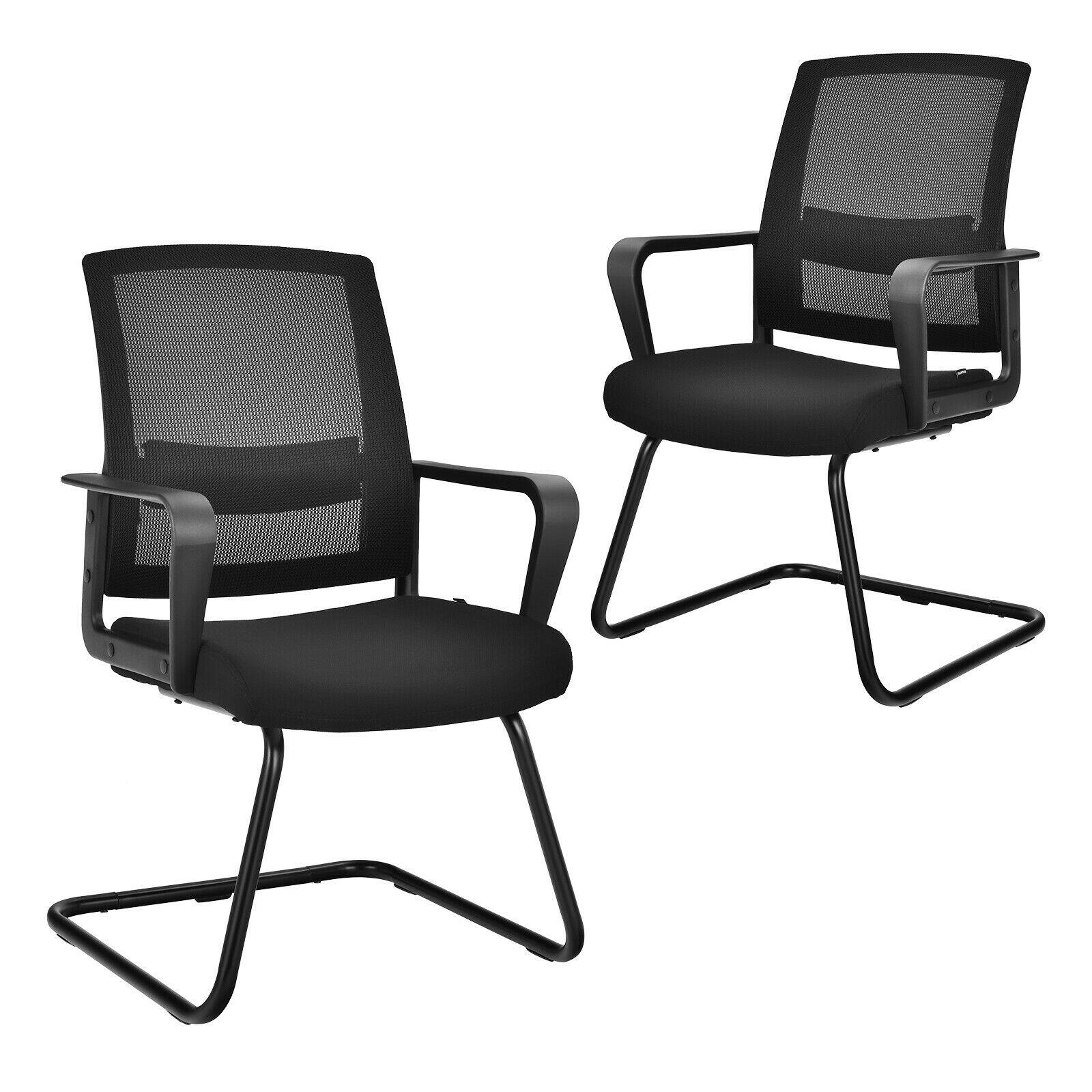 Front. WELLFOR - Set of 2 Conference Chairs with Lumbar Support - Black.