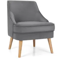 Costway - Velvet Upholstered Accent Chair with Rubber Wood Legs - Gray - Front_Zoom