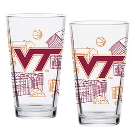 Indigo Falls - Virginia Tech Hokies Two-Pack 16oz. Campus Line Art Pint Glass Set - Multicolor