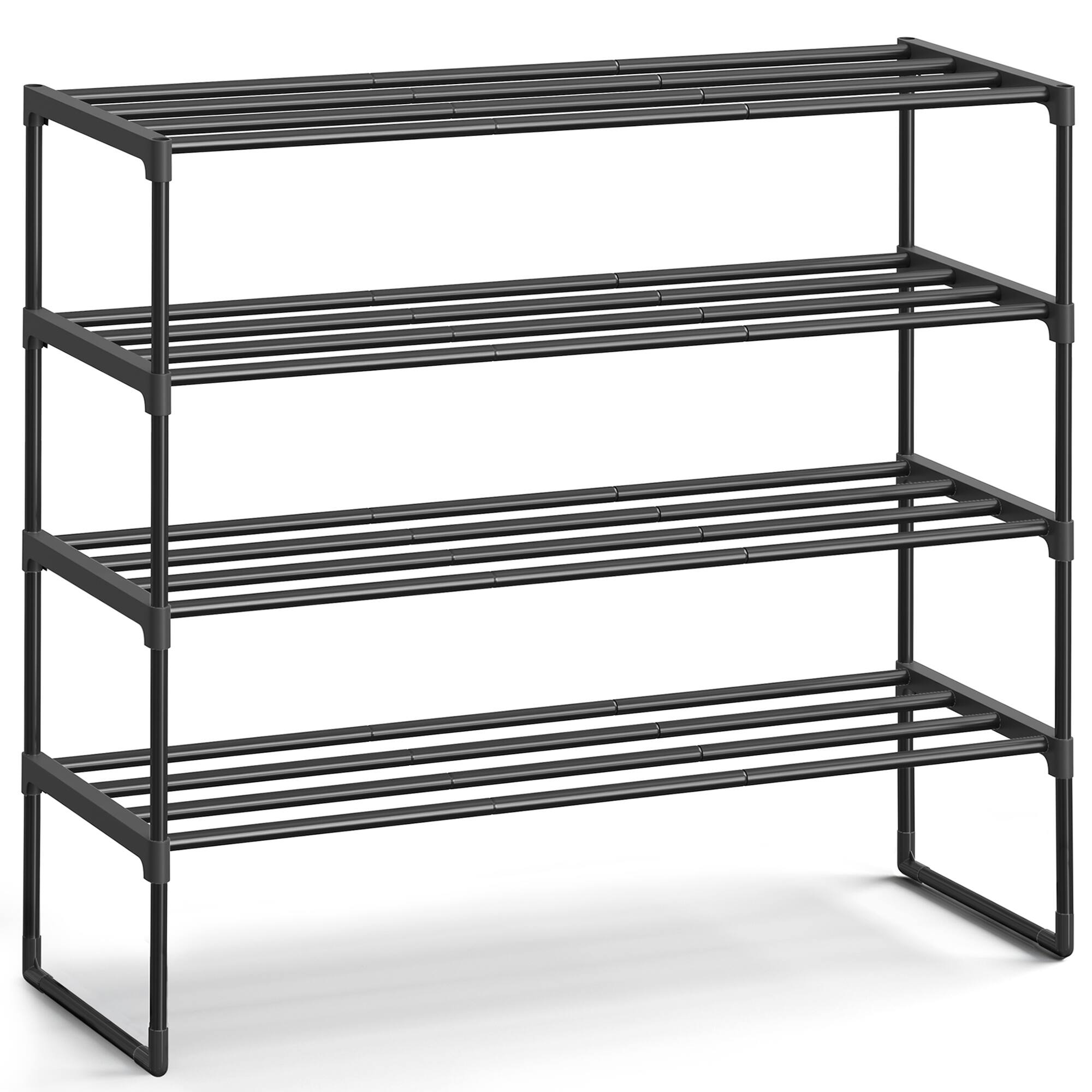 Front. Songmics Home - Shoe Rack, 4-Tier Shoe Storage Organizer, Metal Shoe Shelf, Holds 16-20 Pairs, Stackable for Closet, Entryway, Bedroom - Black.