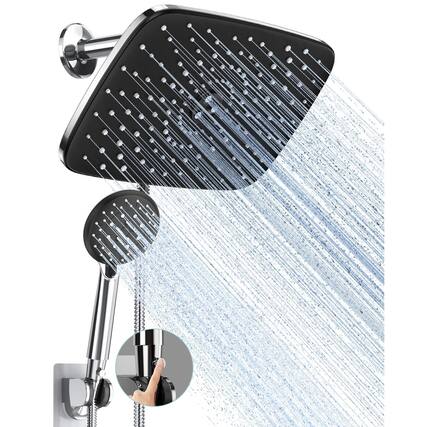 Front. Paradigms Interiors - Rain Shower Head With Handheld High Dual Heads 5 Modes Handheld Spray Combo Wide Rainfall Showerhead Hose B... - Chrome-1.8GPM.