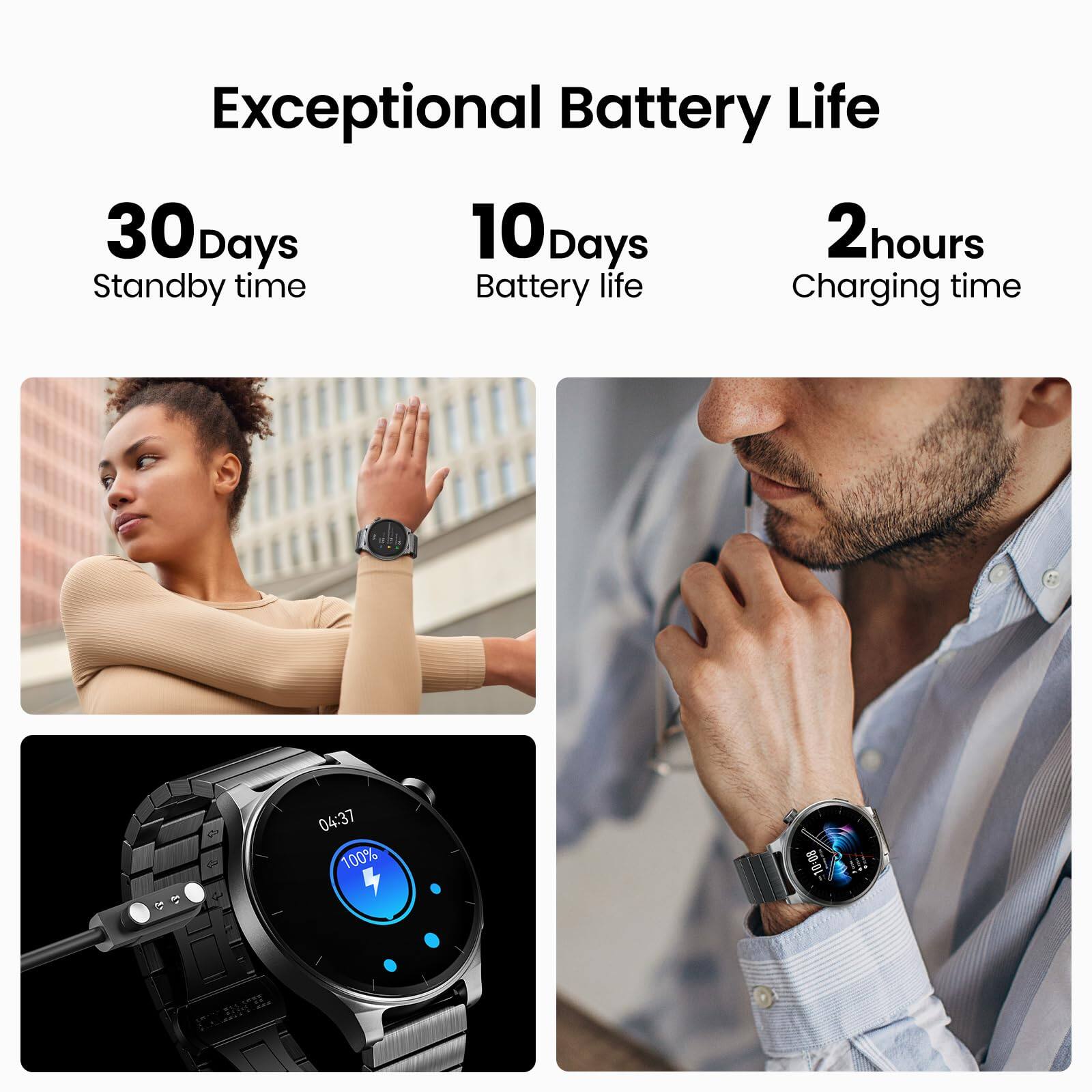 Exceptional Battery Life

30 Days  
Standby time

10 Days  
Battery life

2 hours  
Charging time