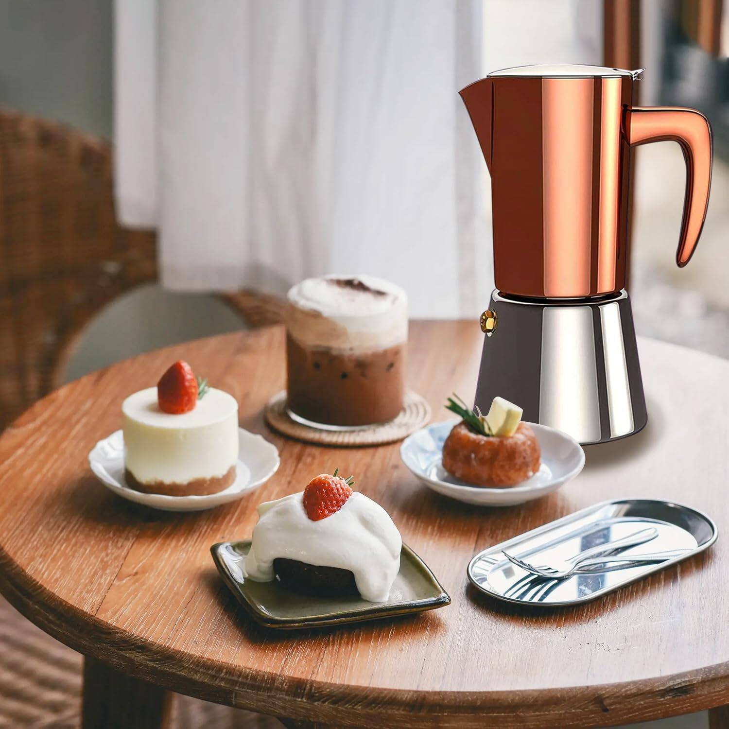 Alt View 8. Dapper Styles - Stainless Steel Moka Pot Espresso Maker 6 Cups (/) - Italian Stovetop Coffee For Gas & Induction Cooktops C... - Brown.