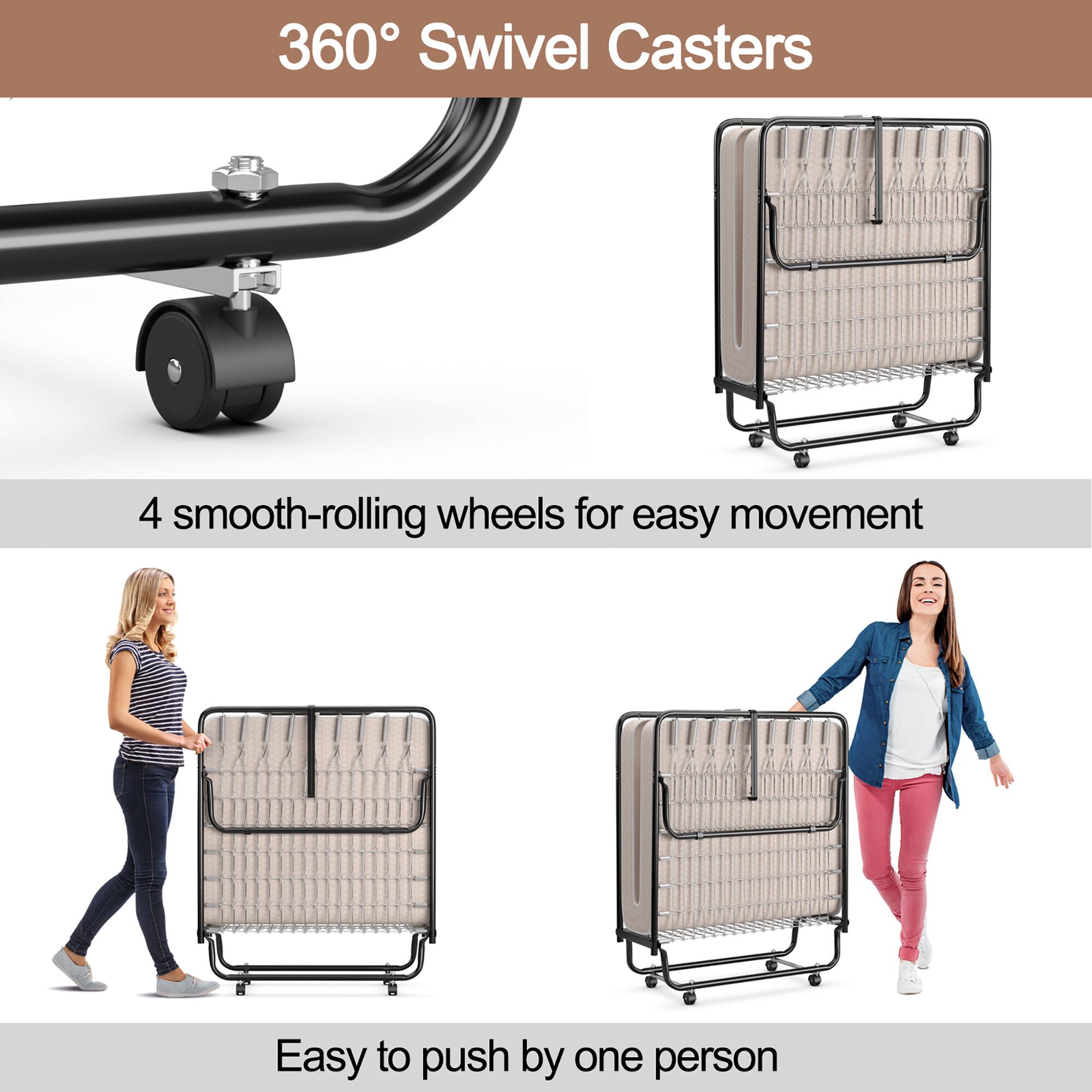 360° Swivel Casters

4 smooth-rolling wheels for easy movement

Easy to push by one person
