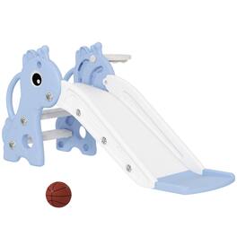 Qaba - Toddler Slide for Age 1-3, Freestanding Kids Slide with Climber, Basketball Hoop and Ball