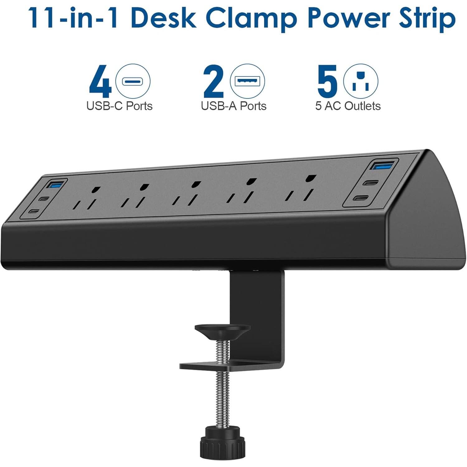 11-in-1 Desk Clamp Power Strip

4 USB-C Ports  
2 USB-A Ports  
5 AC Outlets