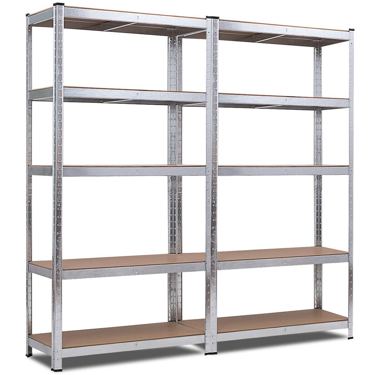 Costway - 2 PCS 72-Inch 5-Tier Storage Rack Adjustable Garage Shelf Shelving Unit - Silver