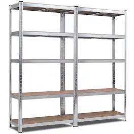 Costway - 2 PCS 72-Inch 5-Tier Storage Rack Adjustable Garage Shelf Shelving Unit - Silver