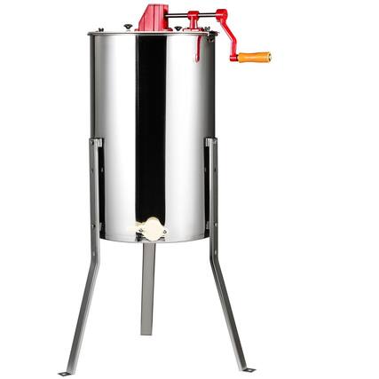 Front. Glintex - Manual Honey Extractor, 3 Frame Stainless Steel Honey Spinner with Adjustable Stand and Lid for Beekeeping. - Natural.