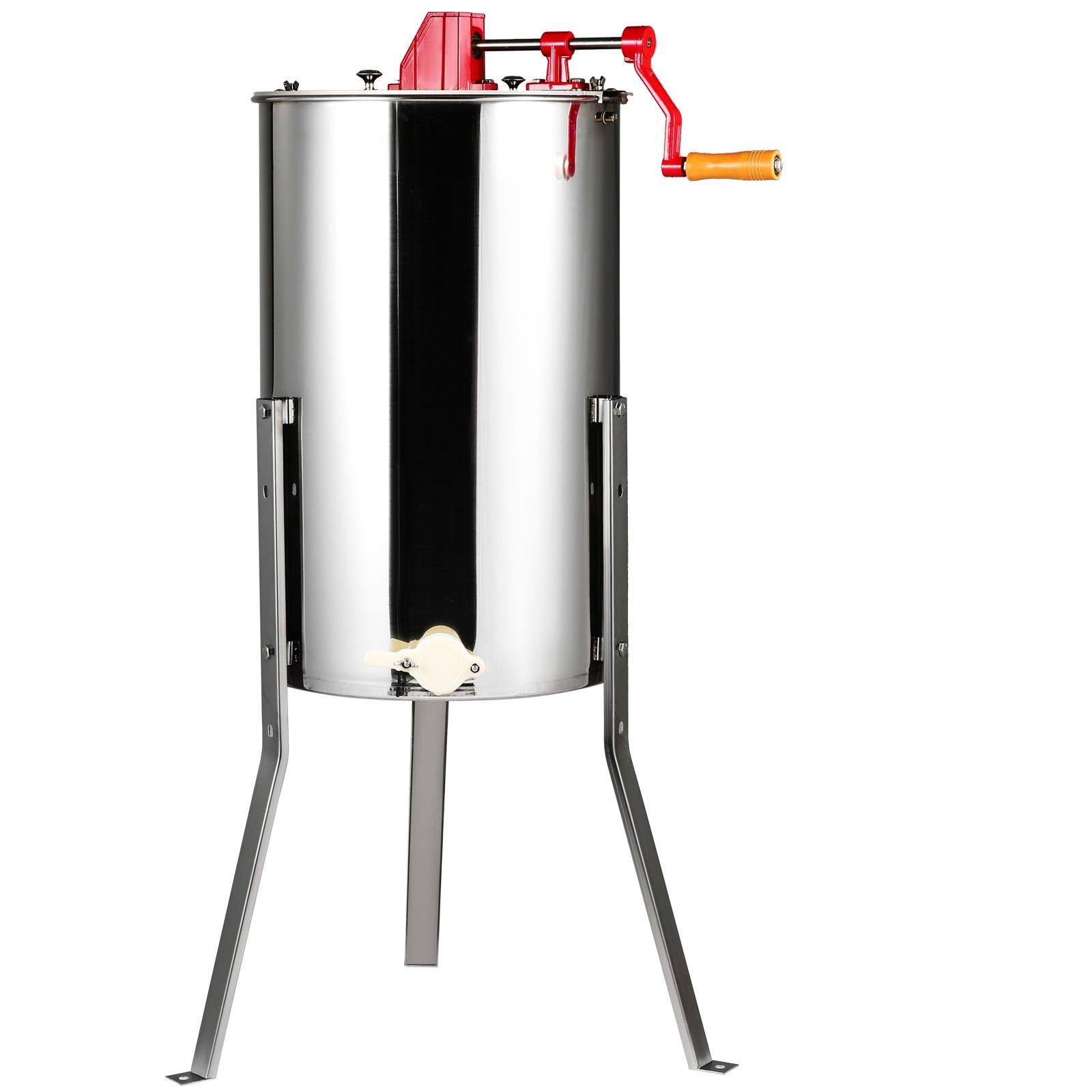 Front. Glintex - Manual Honey Extractor, 3 Frame Stainless Steel Honey Spinner with Adjustable Stand and Lid for Beekeeping. - Natural.