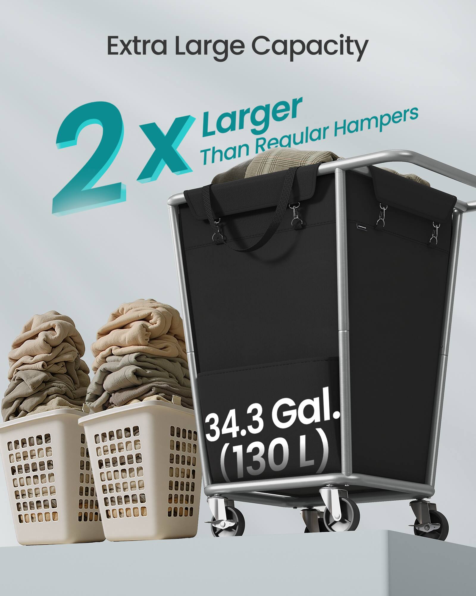 Extra Large Capacity  
2x Larger Than Regular Hampers  
34.3 Gal. (130 L)