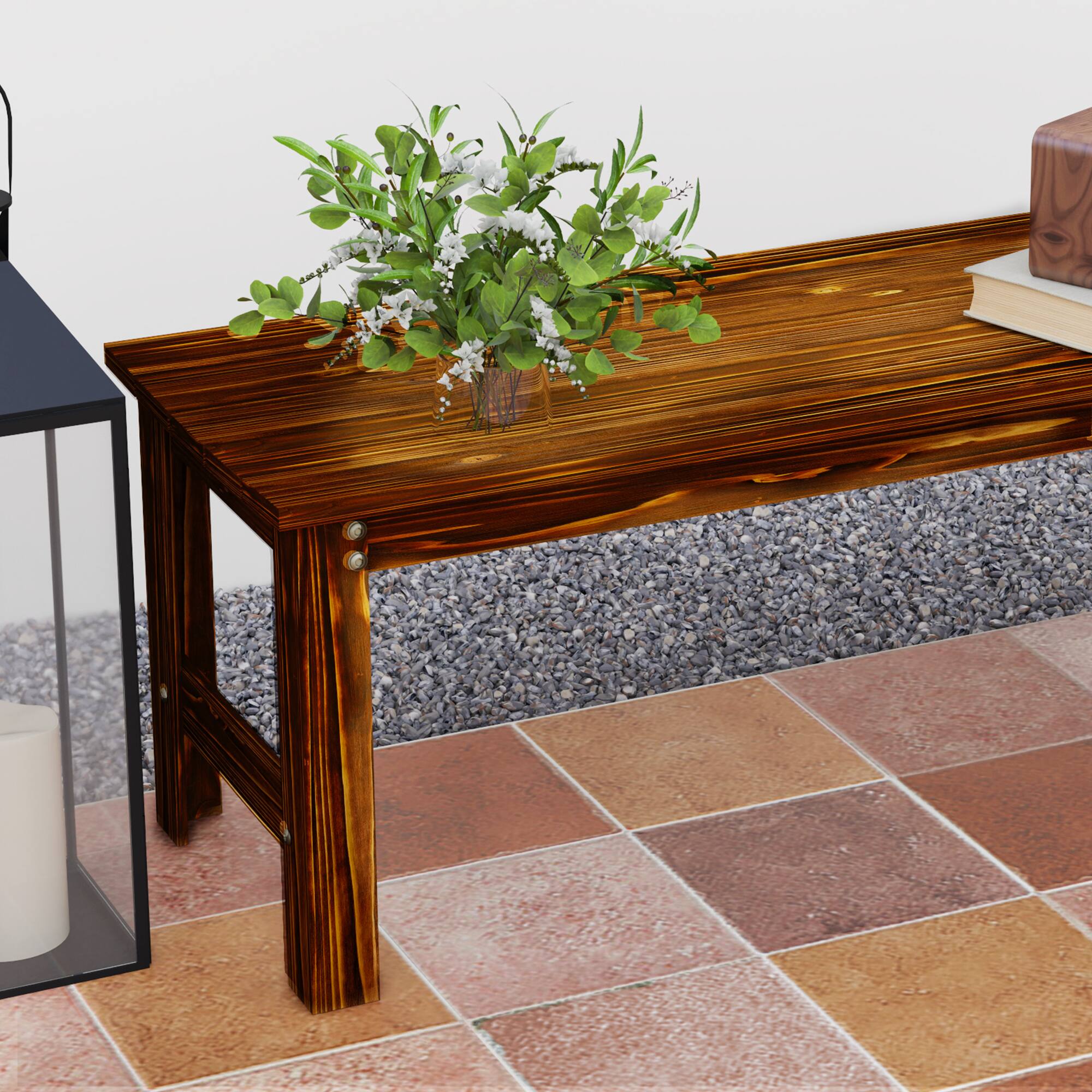 Alt View 7. Outsunny - 2-Seat Wood Garden Bench, Patio Bench Outdoor Bench with Slatted Seat, Backless Front Porch Bench for Park, Garden - Carbonized.