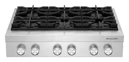 KitchenAid 36-inch 6-Burner Gas Commercial-Style Rangetop - Stainless Steel