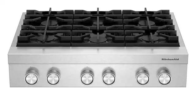 Front. KitchenAid - KitchenAid - KitchenAid 36-inch 6-Burner Gas Commercial-Style Rangetop - Stainless Steel.