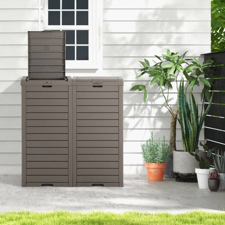 Left. Hivvago - 31-Gallon Heavy Duty Coffee Brown Plastic Outdoor Trash Can with Bottom Liquid Drawer - Coffee, Brown.