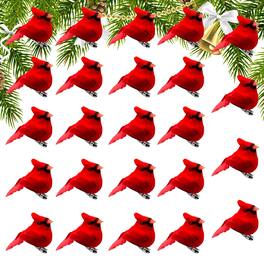 Paradigms Interiors - Small Cardinals Tiny Mini Cardinal Birds For Crafts Artificial With Clip On Christmas Tree Decorations Yard - 24pcs-clip
