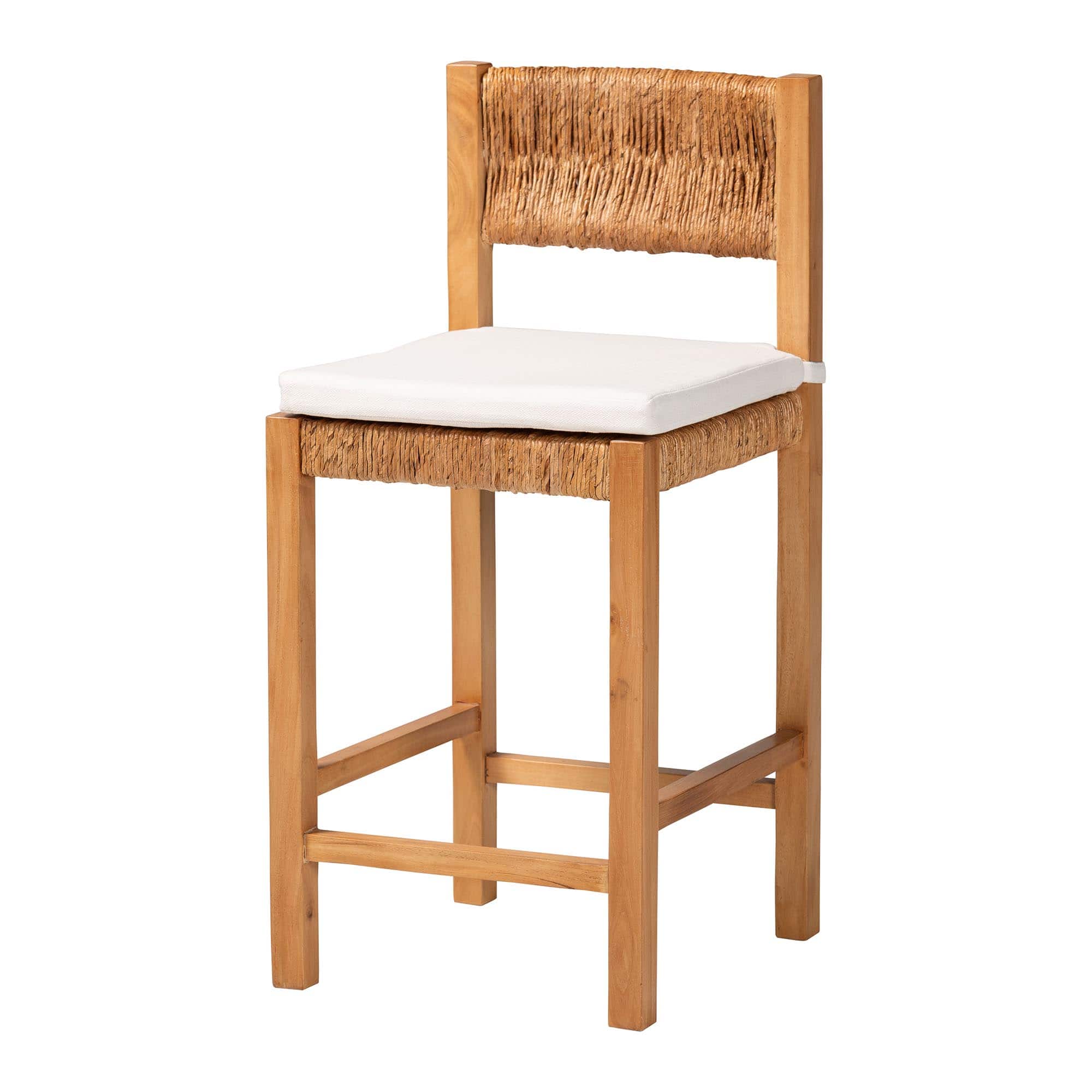 bali & pari - Pava Woven Seagrass Counter Stool - Solid Mahogany Wood Stool with Textured Back, Coastal, Counter Height - Honey/Natural Brown