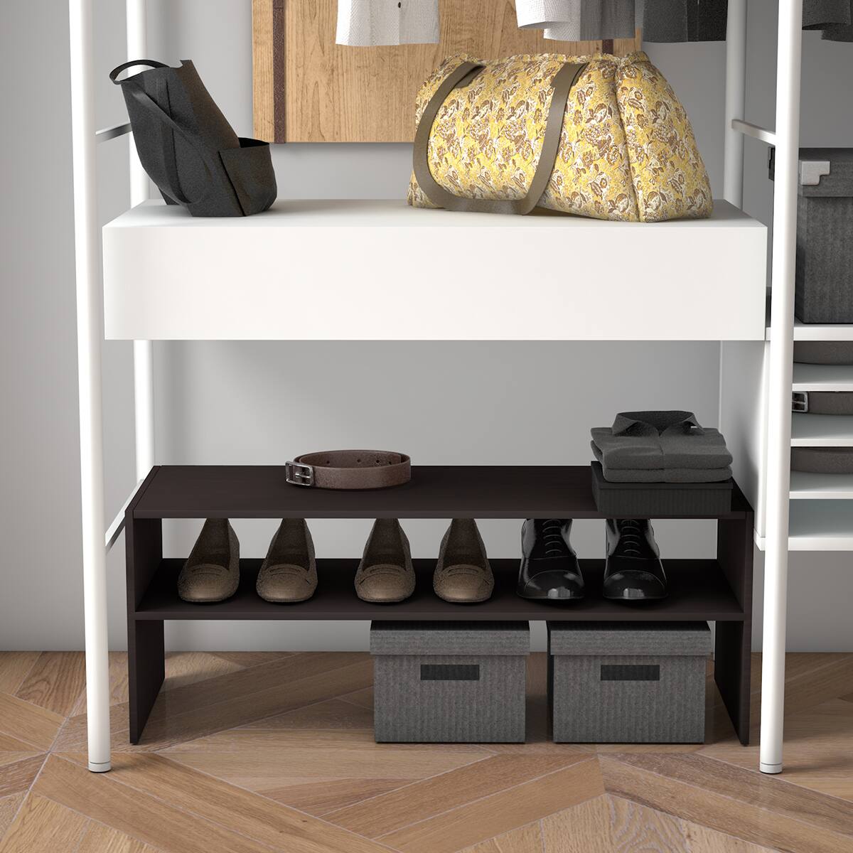 Alt View 5. Costway - Costway 3 PCS Stackable Shoe Rack 31-Inch Horizontal Organizer 2-tier Storage Shelf - Brown.