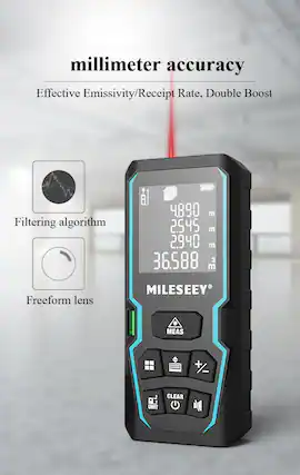millimeter accuracy
Effective Emissivity/Receipt Rate, Double Boost
Filtering algorithm
Freeform lens
4.890 m
2.545 m
2.940 m
36.588 m
MILESEEY®
MEAS
CLEAR
UNIT