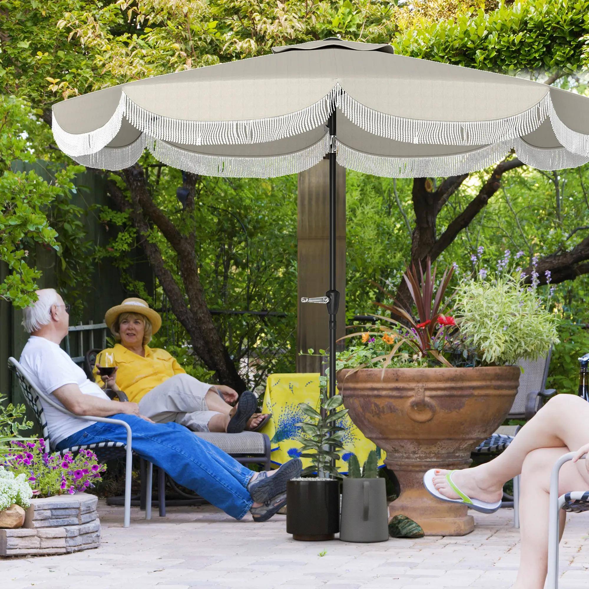 Angle. Spaco - Spaco 9FT Patio Umbrella, UPF 30+, Crank, Push Button Tilt, Vented for Deck - Light Grey.