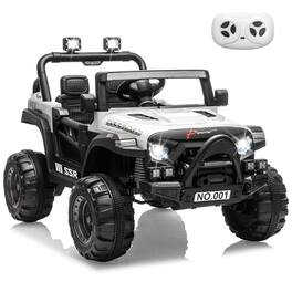 Babevy - 12V Kids Ride-On Truck Car, Battery Powered Vehicles with Remote, Bluetooth Music, LED Lights, Spring Suspension - White