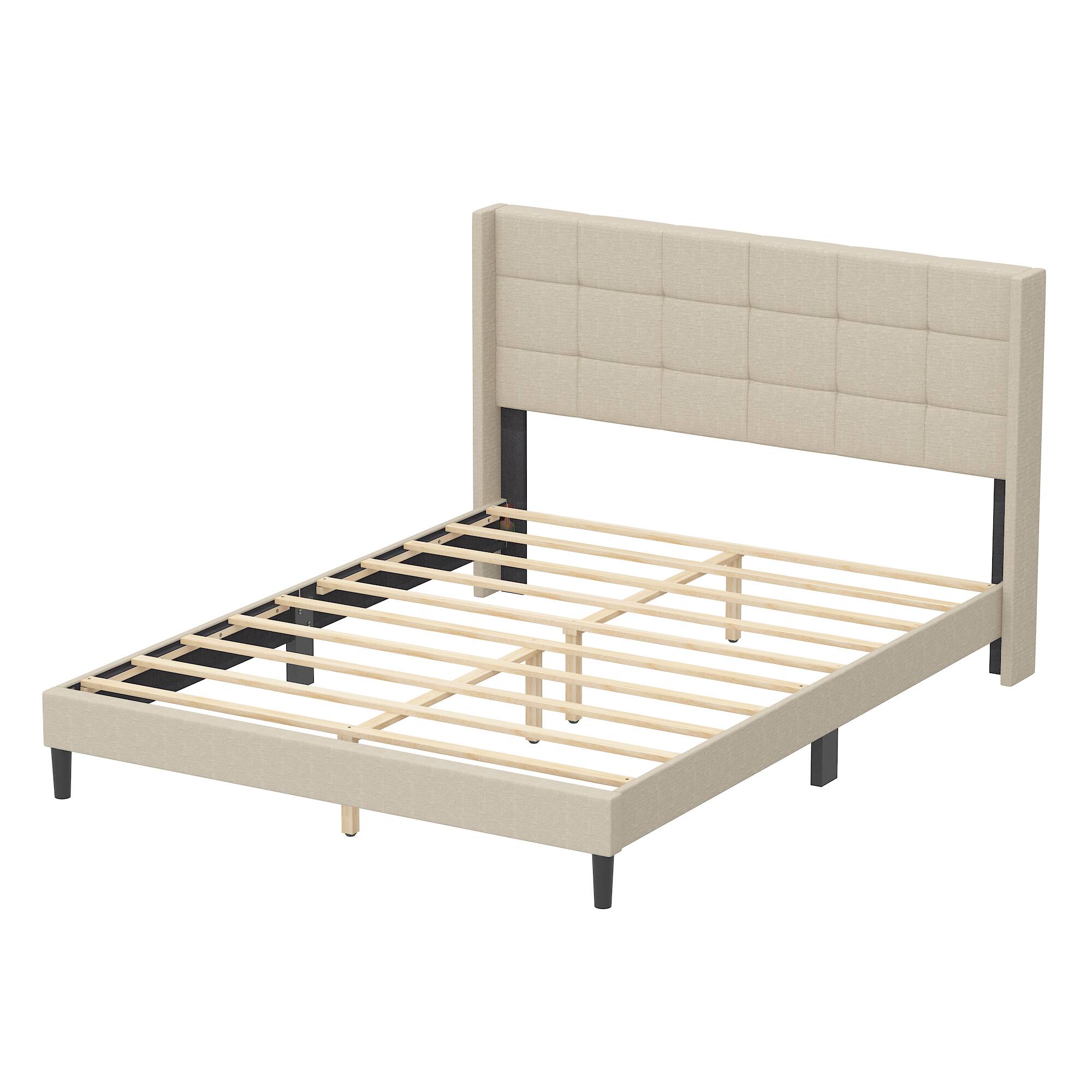 Angle. Famapy - Famapy Upholstered Bed Frame - Reinforced Slats, Thickened Pine Boards for Stable Support - White.