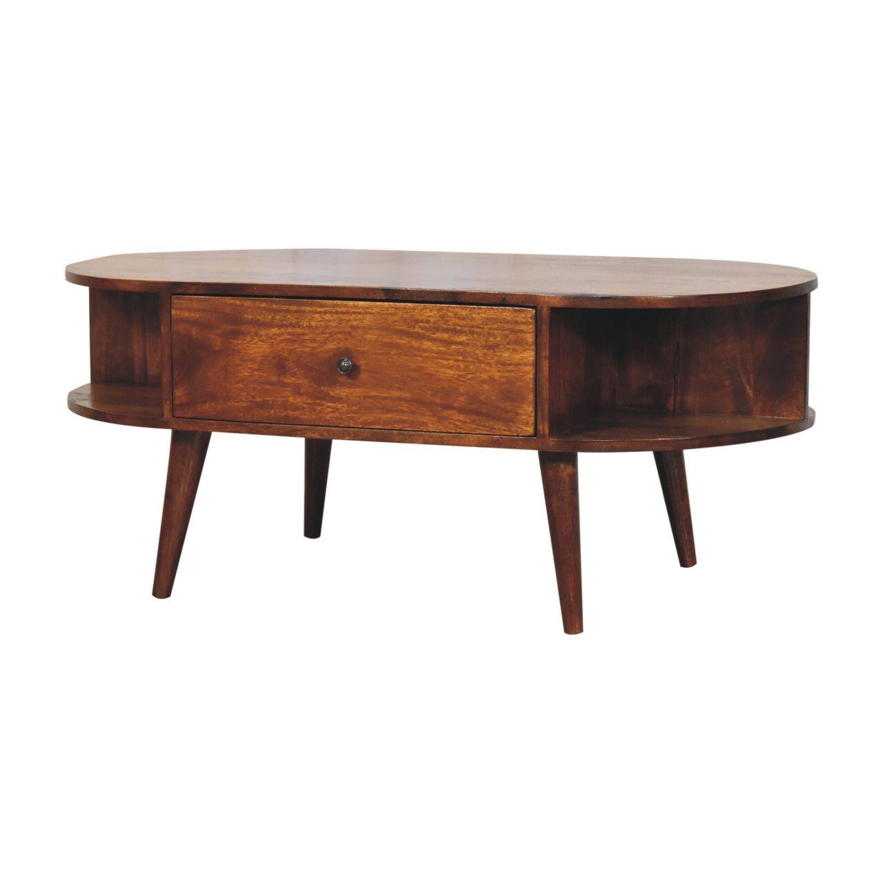Back. Artisan Furniture - Artisan Furniture Solid Wood Chestnut Oval Coffee Table with 2 Drawer - Brown.