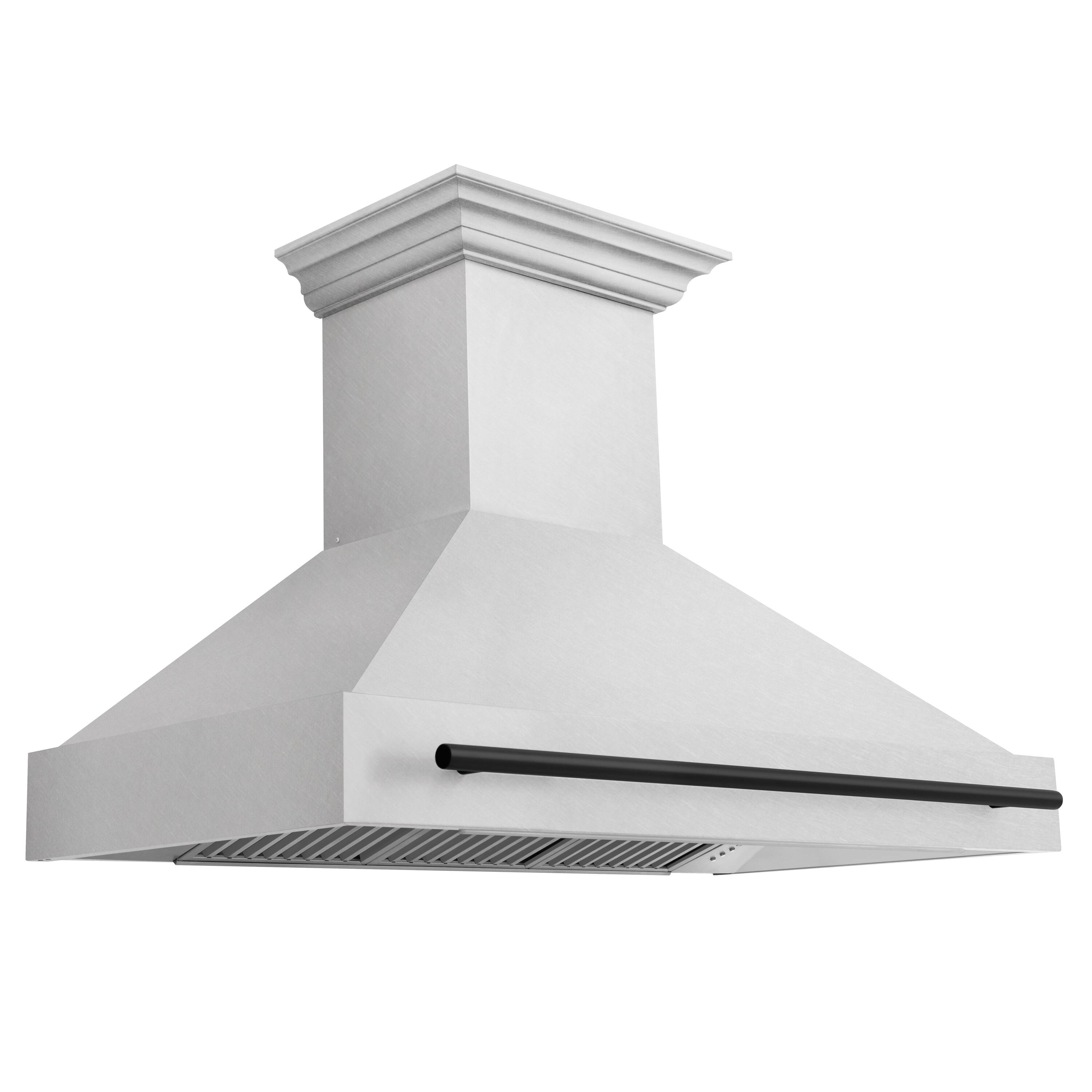 Left. ZLINE - ZLINE Autograph Edition 48 in. Satin Stainless Steel Wall Mount Range Hood with Matte Black Handle (8654SNZ-48-MB) - Satin Stainless Steel.