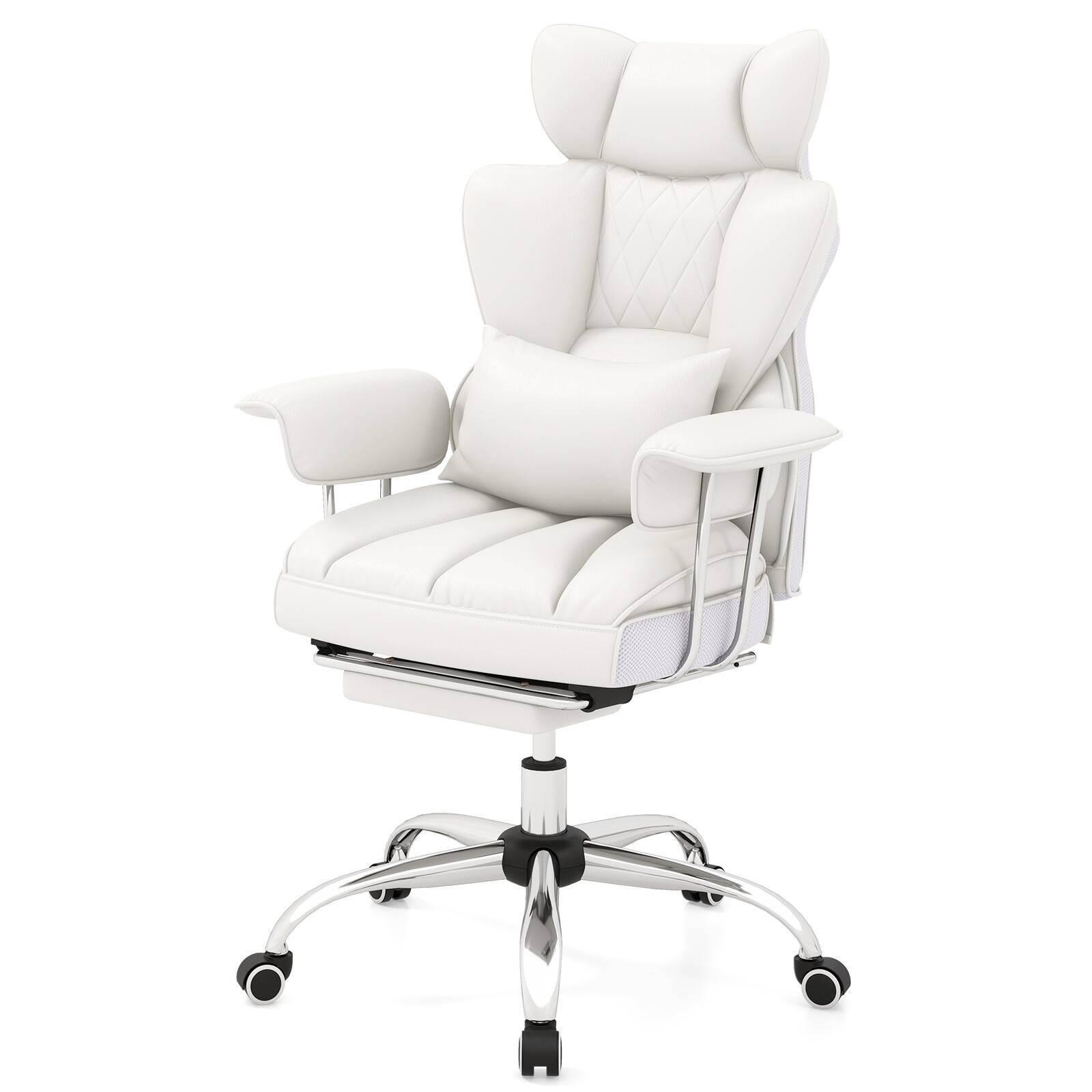 Left. WELLFOR - PU Leather Home Office Chair 400 lbs High Back Executive Chair - White.