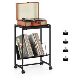 Oumilen - Mobile Turntable Stand with Vinyl Storage Shelf - Black