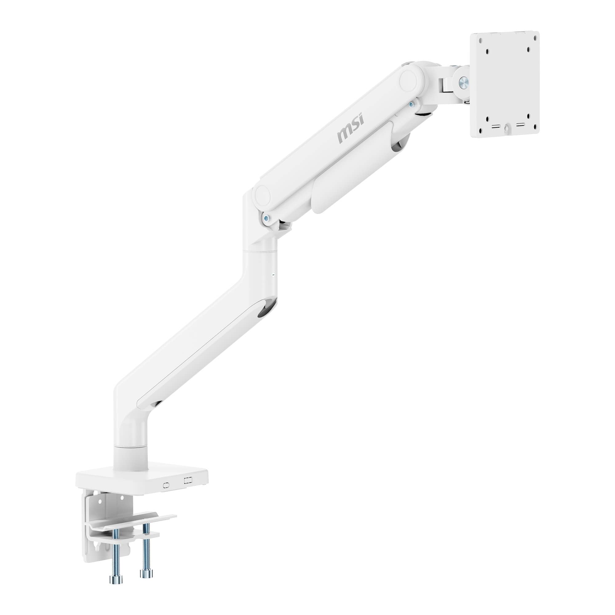 MSI - MAG MT201W Single Monitor Arm – Adjustable Desk Mount, VESA Compatible, 17–49in, 44 lbs Capacity, Clamp & Grommet - Matte White