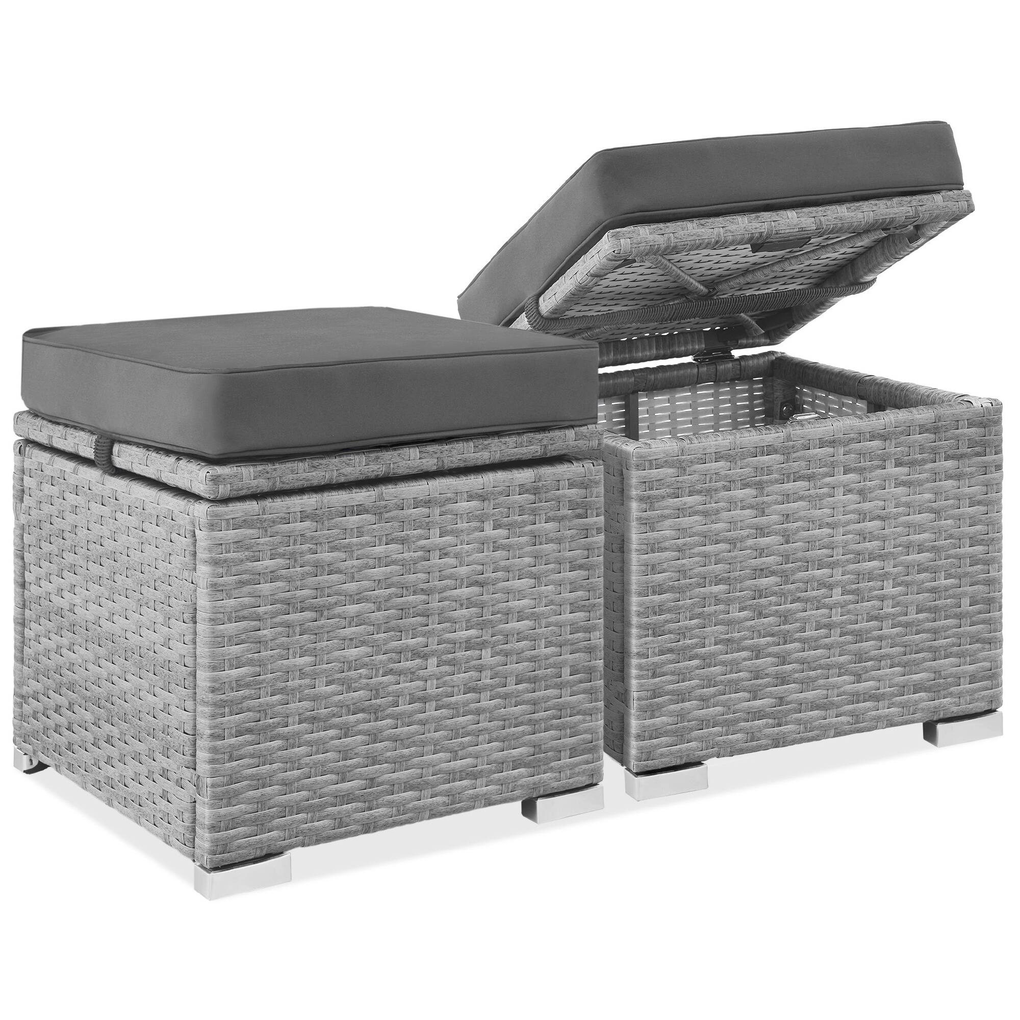Best Choice Products - Set of 2 Wicker Ottomans, Multipurpose Furniture w/ Removable Cushions - Gray/Gray