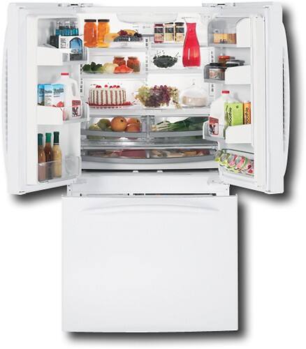 Front Standard. GE - Profile 20.9 Cu. Ft. Side-by-Side Refrigerator with Bottom-Mount Freezer - White-on-White.
