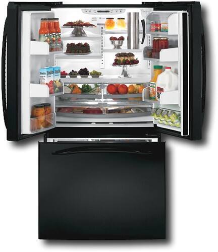 Front Standard. GE - Profile 20.9 Cu. Ft. Side-by-Side Refrigerator with Bottom-Mount Freezer - Black-on-Black.