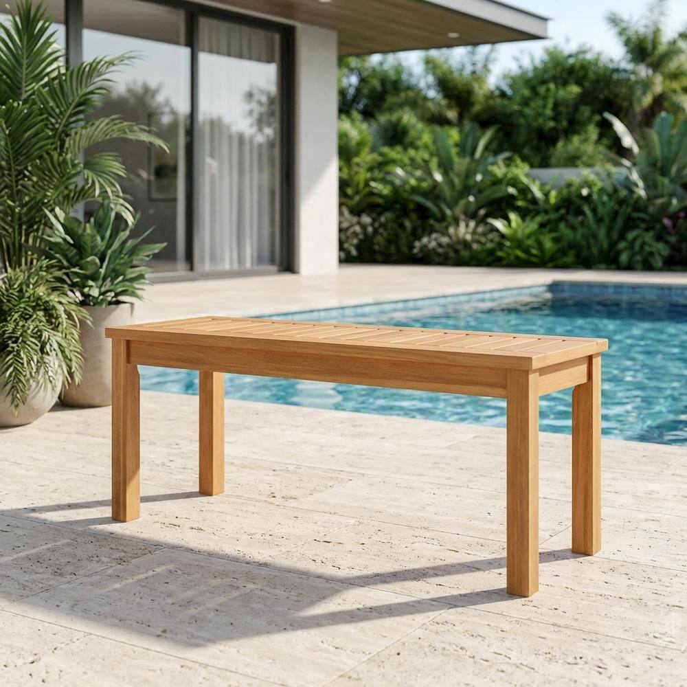 Left. Outdoor Escape - Engineered Wood Outdoor Garden Bench For Patio And Deck Seating - Light Wood.