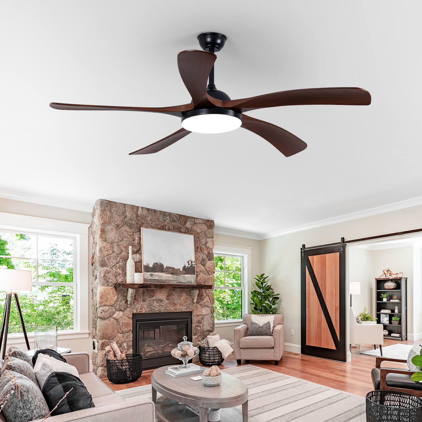 Alt View 5. Domanki - 60 Inch Ceiling Fans with Lights, 5 Reversible Blade Ceiling Fan with Light,n3-Color Light & Remote, 6-Speed DC Motor - Black.