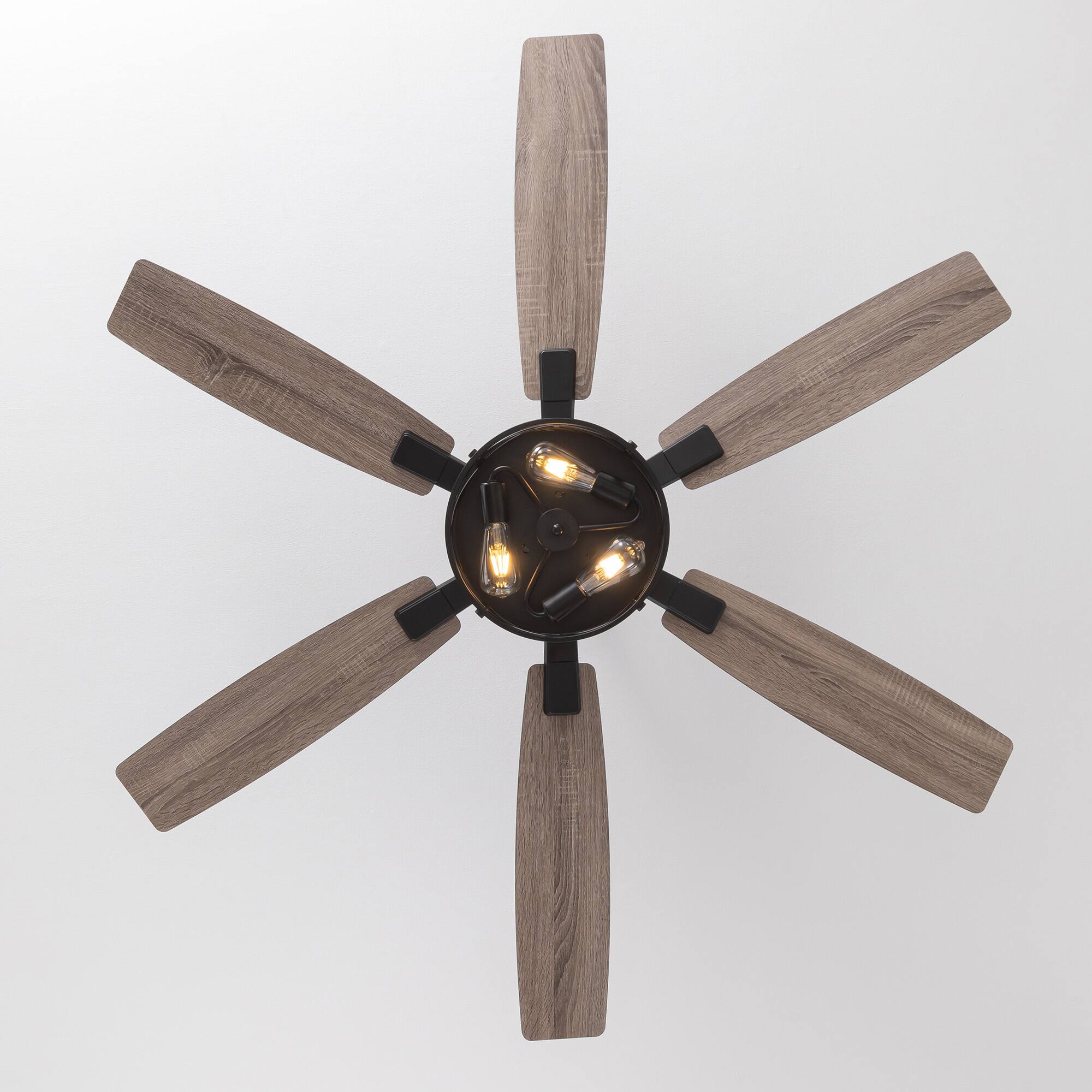 Alt View 5. Siljoy - 6-Blade Industrial Caged Ceiling Fan with Light - Multi-Speed, Reversible, Adjustable Downrod.