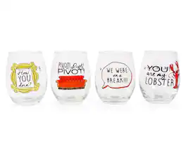 Friends - Iconic Quotes 21-Ounce Stemless Wine Glasses | Set of 4 - Black