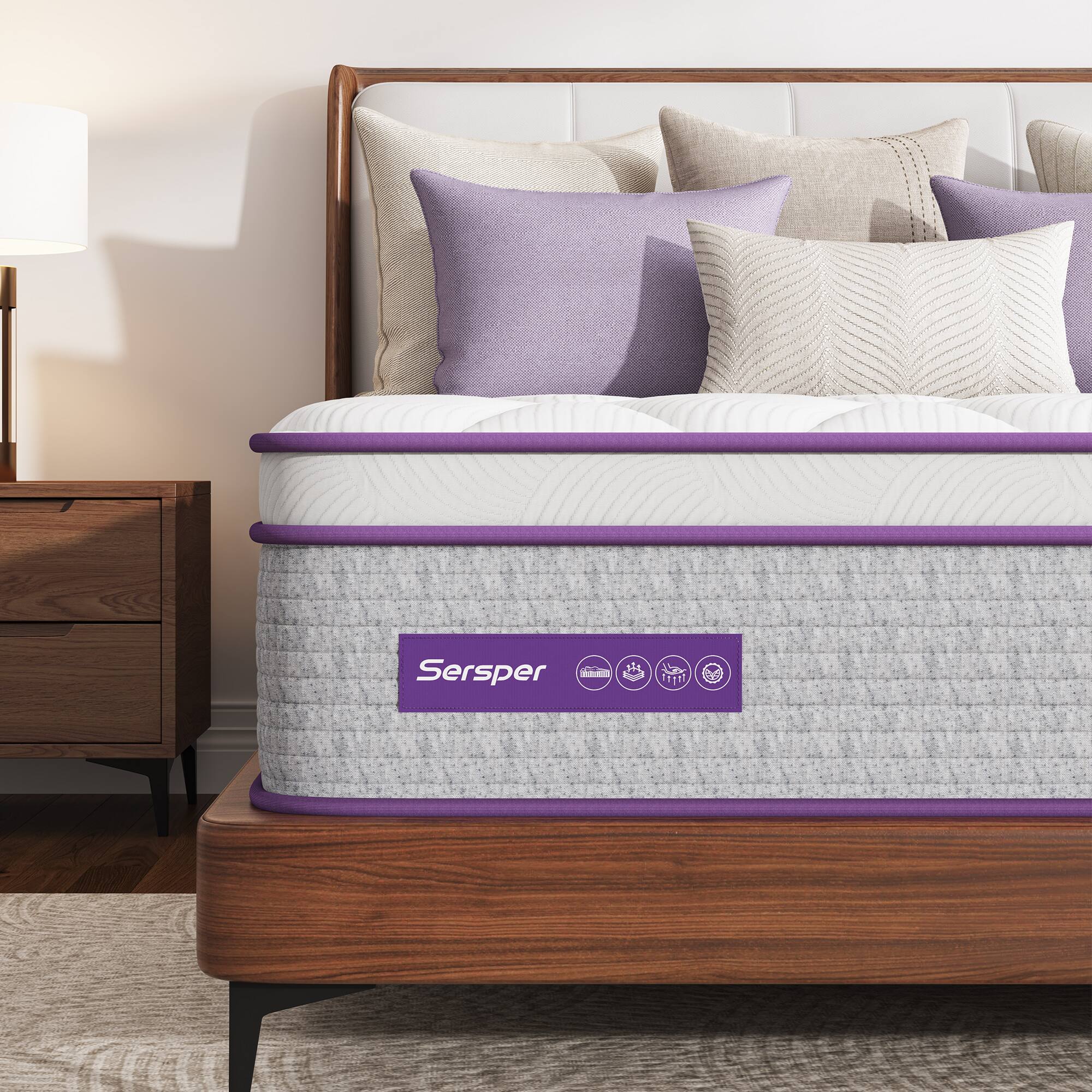 Sersper - 8 in. Medium Firm Hybrid Euro Top Full Size Mattress - White