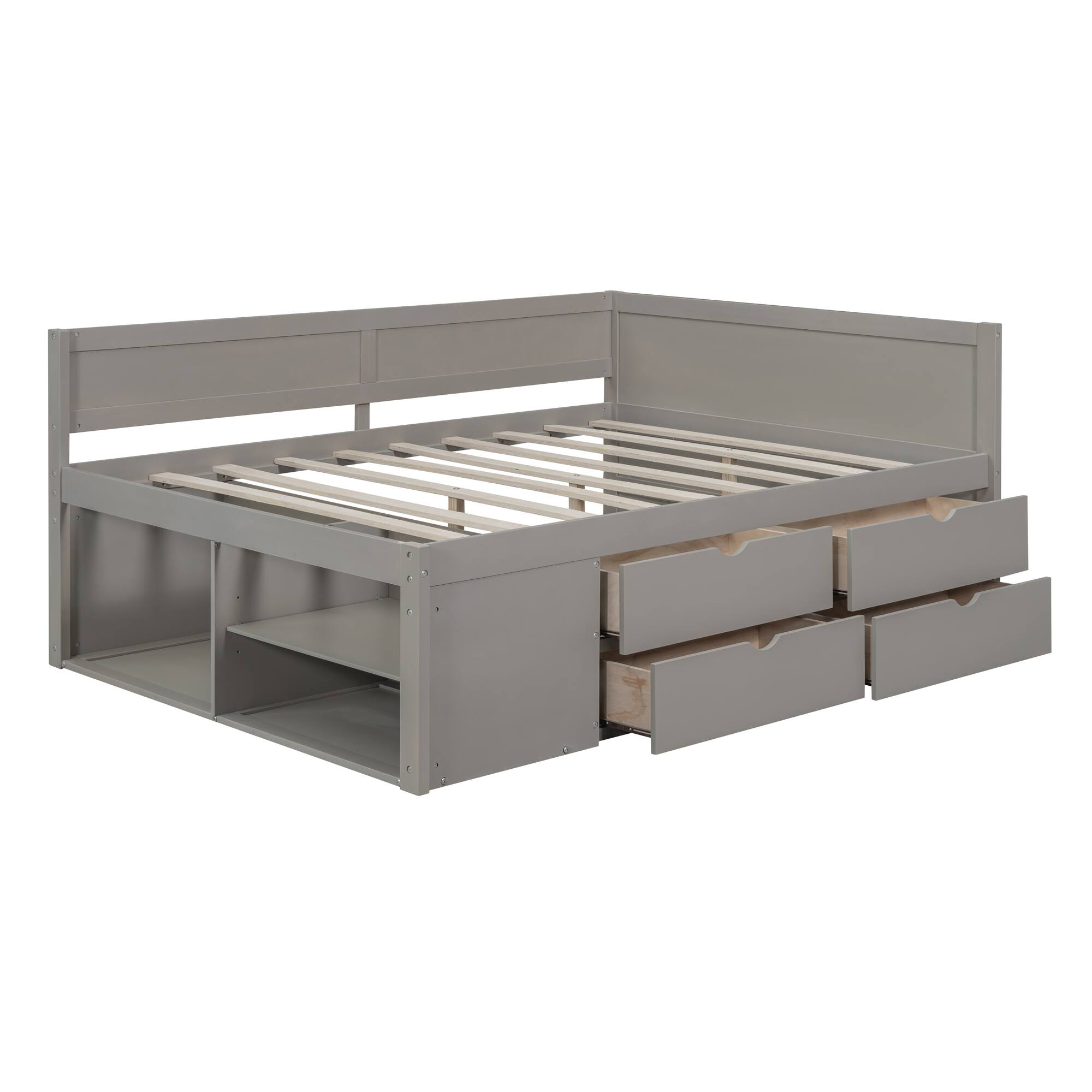 Back. Tiramisubest - Full Size Daybed with Drawers and Shelves, Gray - Gray.