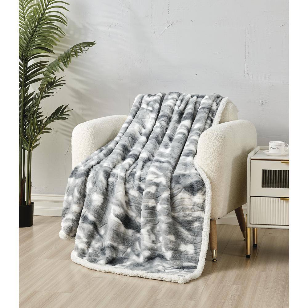 Alt View 1. Noble House - Plazatex Alaska Sherpa Decorative Super Soft Throw Blanket for Sleep/Decor 50" X 60" Grey - Grey.