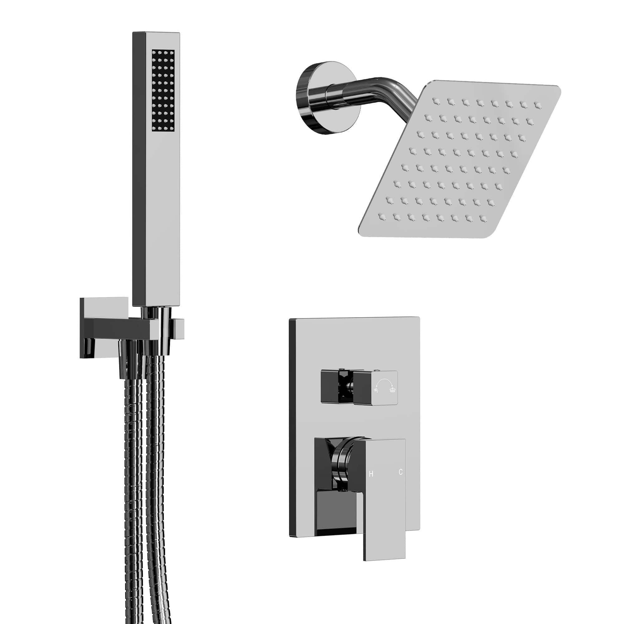GRANDJOY - 10" Rain Shower System with Handheld Shower Head and Single Handle Mixer Valve - Polished Chrome