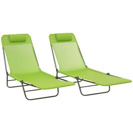 Outsunny - 2 Piece Folding Chaise Lounge Chairs, Pool Sun Tanning Chairs with Reclining Back, Breathable Mesh Seat - Green