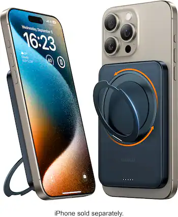 The image shows an iPhone and a Torras case. The iPhone is on the left side of the image, and the Torras case is on the right side. The case is designed to hold the iPhone securely and is available for purchase separately. The image also shows the time, date, and weather conditions, which are displayed in the top left corner.