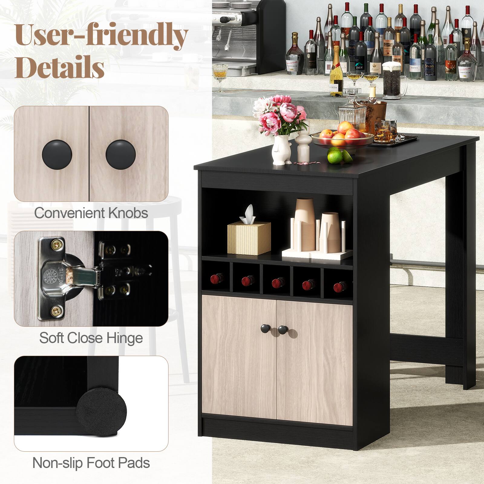 User-friendly Details

- Convenient Knobs
- Soft Close Hinge
- Non-slip Foot Pads